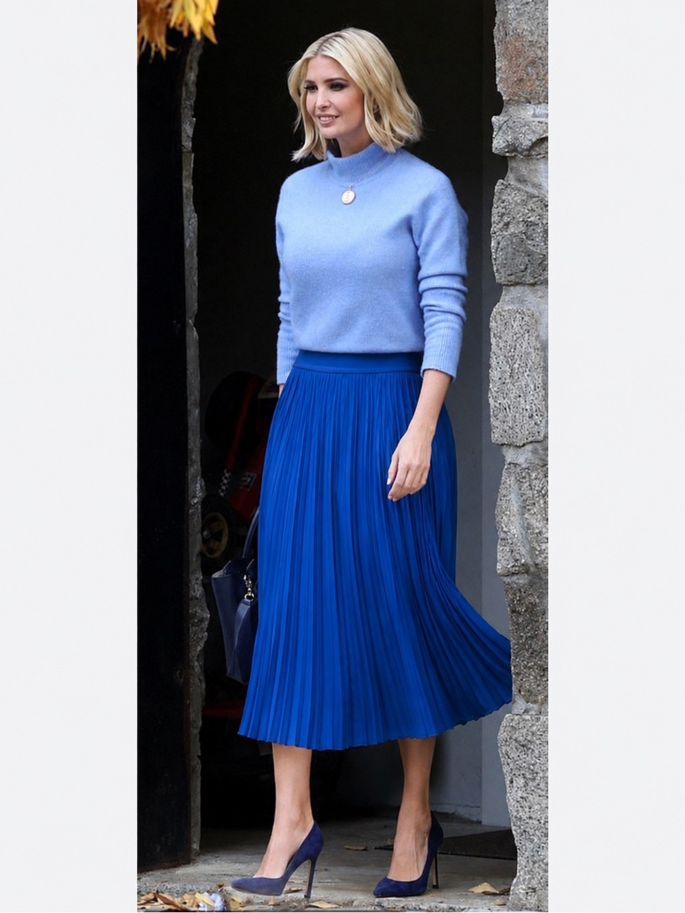 Ivanka Trump Cobalt Blue Pleated Midi Skirt